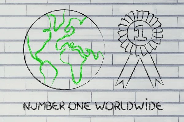 Number one, design of the world with winner ribbon — Stock Photo, Image