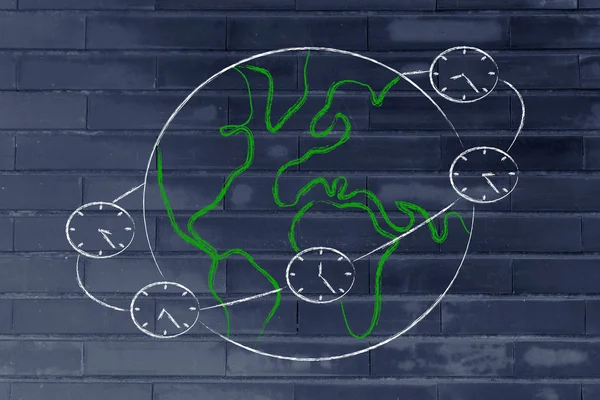 Global business and time zones: clocks revolving around the worl Stock ...