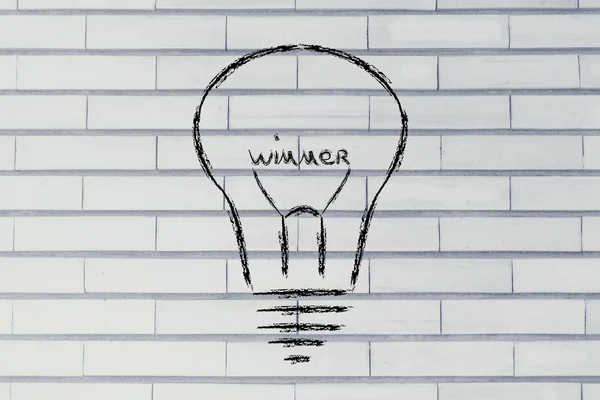 Glödlampa med glödtråden säga vinnare — Stockfoto