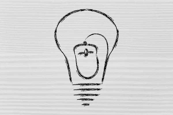 Computermaus in Glühbirne, Konzept der Innovation — Stockfoto