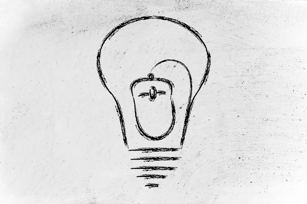 Computermaus in Glühbirne, Konzept der Innovation — Stockfoto