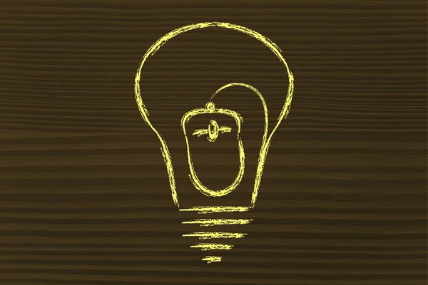 電球、イノベーションの概念の内部のコンピューターのマウス — ストック写真