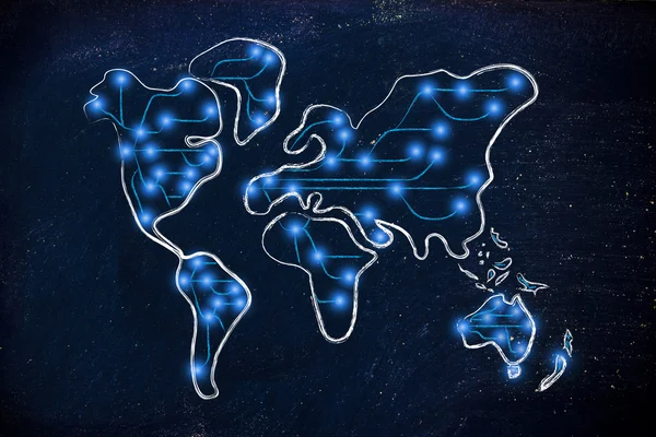 Weltkarte mit Internetanschluss — Stockfoto
