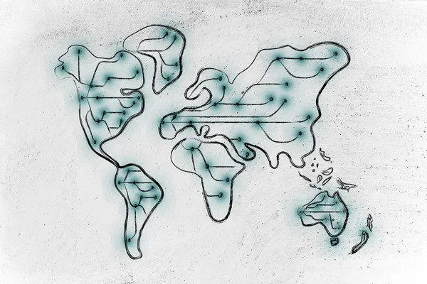แผนที่ของโลกที่มีการเชื่อมต่ออินเทอร์เน็ต — ภาพถ่ายสต็อก