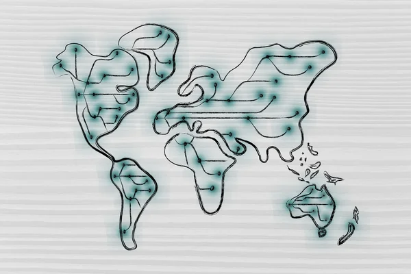 인터넷 연결을 가진 세계의 지도 — 스톡 사진
