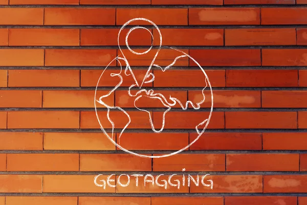 Roliga jordglob med geotaging design — Stockfoto
