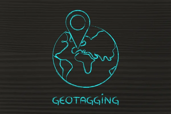 Śmieszne glob z geotaging projekt — Zdjęcie stockowe