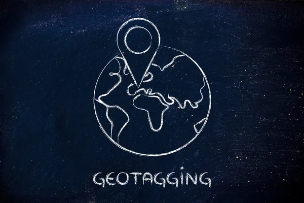 Roliga jordglob med geotaging design — Stockfoto