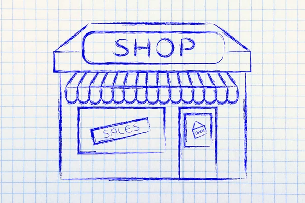 Ilustración divertida de pequeña tienda de esquina — Foto de Stock