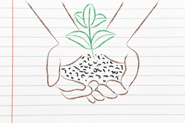 Concept of green economy, hands holding new plant — Stock Photo, Image