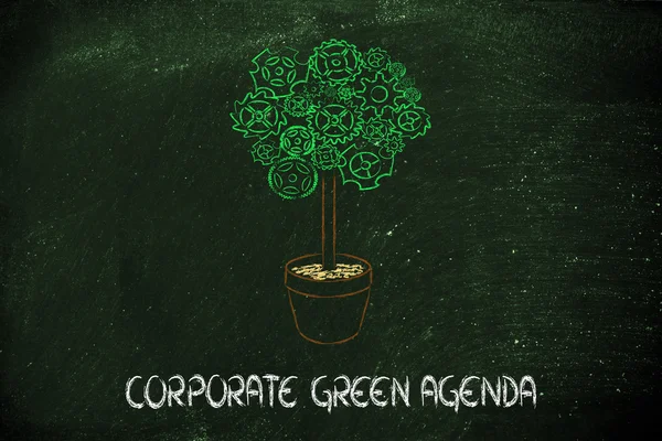 Gearwheel tree, surreal interpretation of green economy — Stock Photo, Image