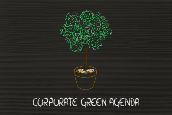 Gearwheel ağacı, yeşil ekonomi gerçeküstü yorumu — Stok fotoğraf
