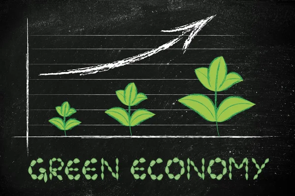 Metáfora de la economía verde, gráfico de rendimiento con hojas de crecimiento — Foto de Stock