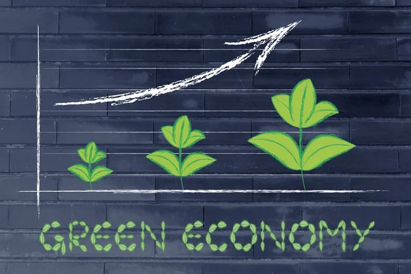 Metafora della green economy, grafico delle performance con crescita delle foglie — Foto Stock