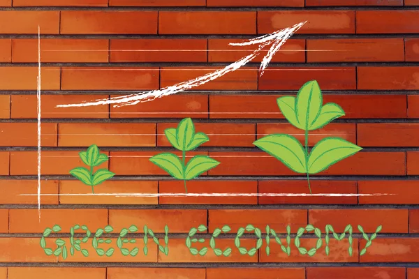 Metafoor van groene economie, prestaties grafiek met verlaat groei — Stockfoto