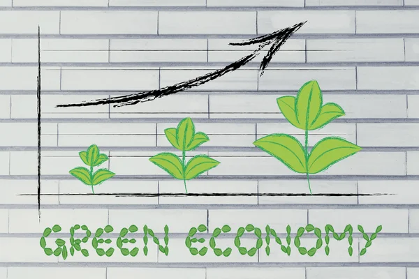 緑の経済の比喩、パフォーマンス グラフ葉の成長 — ストック写真