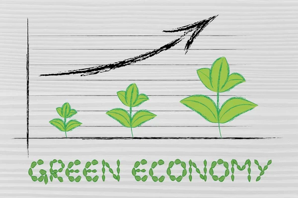 Métaphore de l'économie verte, graphique de performance avec croissance des feuilles — Photo