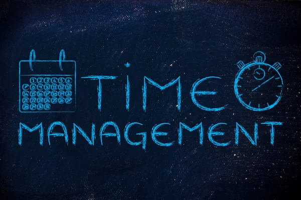 Time management words stopwatch and calendar — Stock Photo, Image