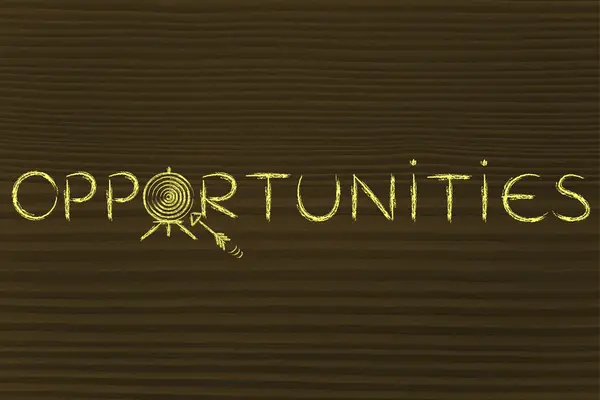 Opportunities word with target and arrow — Stock Photo, Image
