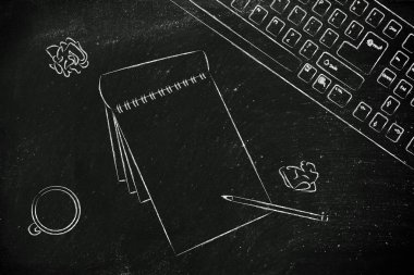 klavye, kahve ve iş belgeleri ile Danışma