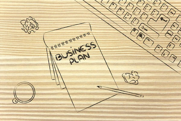 Письменный стол с клавиатурой, кофе и бизнес-документами — стоковое фото
