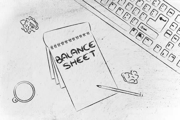 Skrivbord med keybord, kaffe och business dokument — Stockfoto