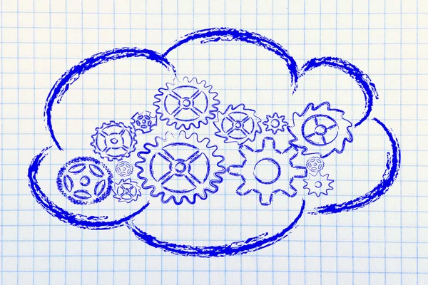 Cloud computing, grappige apparaten en cloud ontwerp — Stockfoto