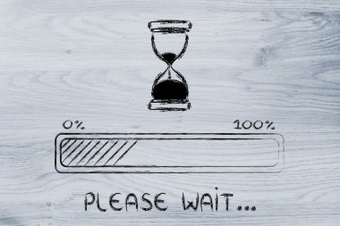 ilerleme çubuğu ile kum saati illüstrasyon lütfen bekleyin