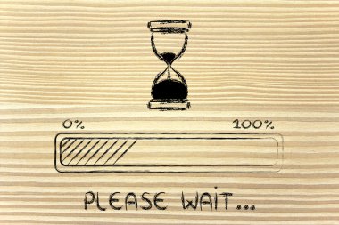 ilerleme çubuğu ile kum saati illüstrasyon lütfen bekleyin