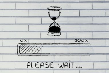 ilerleme çubuğu ile kum saati illüstrasyon lütfen bekleyin