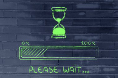 ilerleme çubuğu ile kum saati illüstrasyon lütfen bekleyin