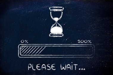 ilerleme çubuğu ile kum saati illüstrasyon lütfen bekleyin