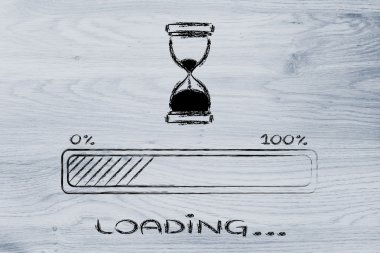 ilerleme çubuğu ile kum saati illüstrasyon lütfen bekleyin