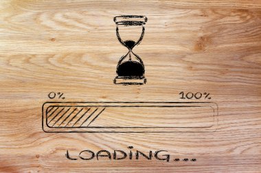 ilerleme çubuğu ile kum saati illüstrasyon lütfen bekleyin