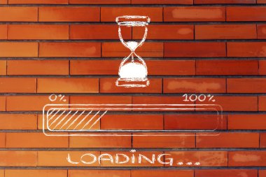 ilerleme çubuğu ile kum saati illüstrasyon lütfen bekleyin