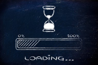 ilerleme çubuğu ile kum saati illüstrasyon lütfen bekleyin