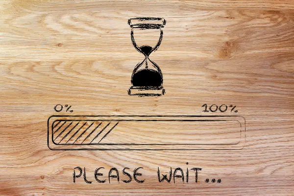 Please wait hourglass illustration with progress bar — Stock Photo, Image