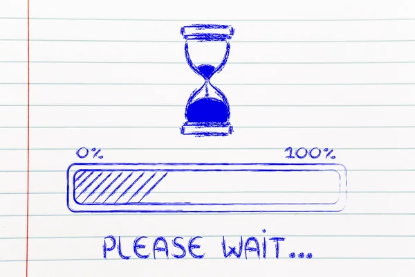 Please wait hourglass illustration with progress bar — Stock Photo, Image