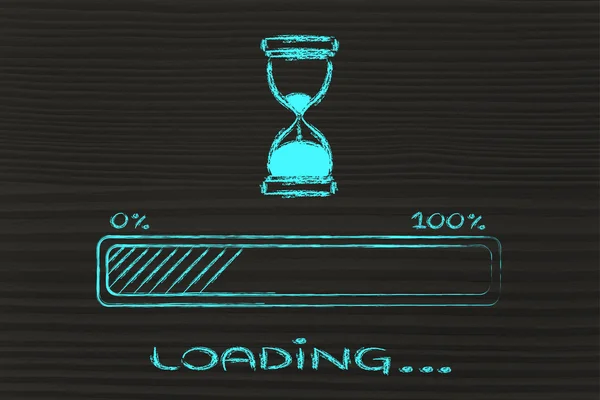 Een moment geduld a.u.b. zandloper illustratie met progress bar — Stockfoto