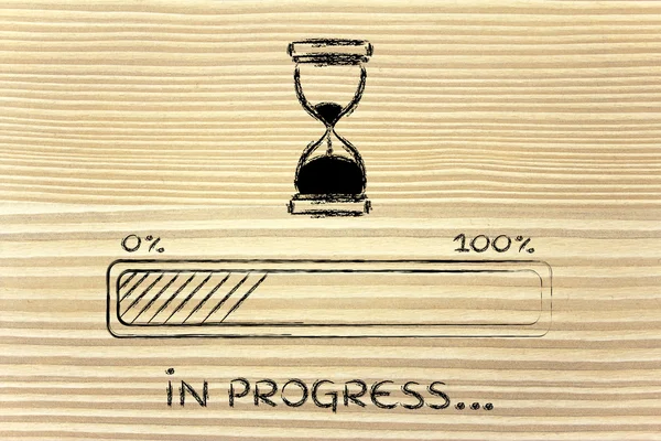 Een moment geduld a.u.b. zandloper illustratie met progress bar — Stockfoto