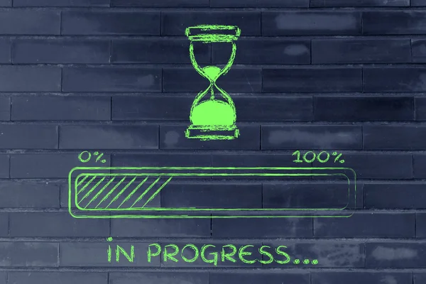 Por favor espere ilustración reloj de arena con barra de progreso —  Fotos de Stock