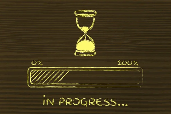 Будь ласка, зачекайте ілюстрацію пісочного годинника з панеллю прогресу — стокове фото