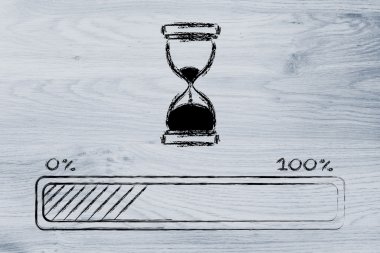 ilerleme çubuğu ile kum saati illüstrasyon lütfen bekleyin