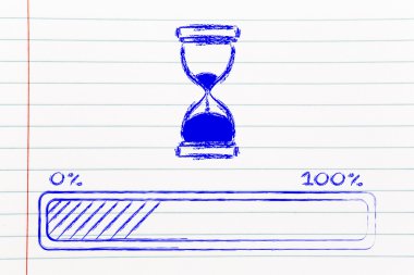 ilerleme çubuğu ile kum saati illüstrasyon lütfen bekleyin