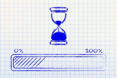 ilerleme çubuğu ile kum saati illüstrasyon lütfen bekleyin