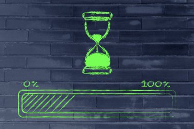 ilerleme çubuğu ile kum saati illüstrasyon lütfen bekleyin