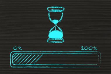 ilerleme çubuğu ile kum saati illüstrasyon lütfen bekleyin