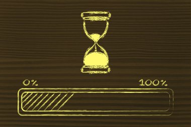 ilerleme çubuğu ile kum saati illüstrasyon lütfen bekleyin