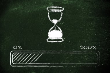 ilerleme çubuğu ile kum saati illüstrasyon lütfen bekleyin