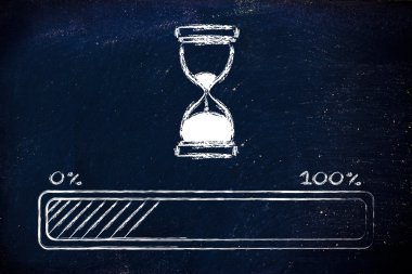 ilerleme çubuğu ile kum saati illüstrasyon lütfen bekleyin